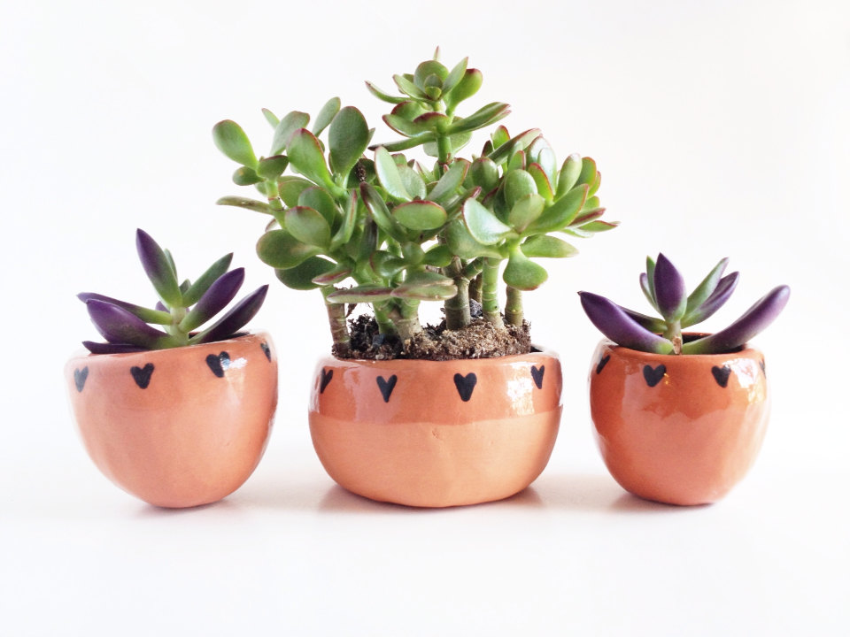 Terra Cotta Planters with Hearts | Tiny Ceramics | Handmade Ceramic Terrariums | Made in Texas