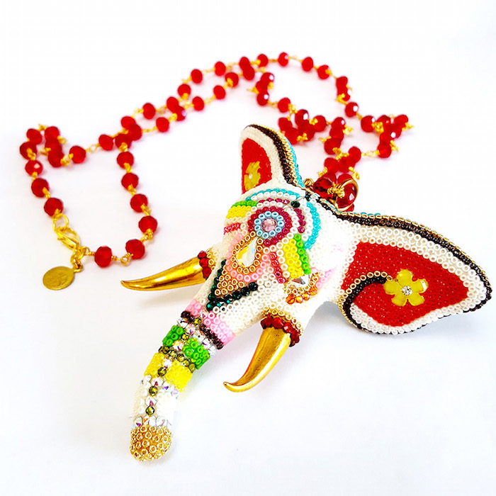 Ganesh Elephant Sculptural Necklace by Brass Thread Handmade Jewelry