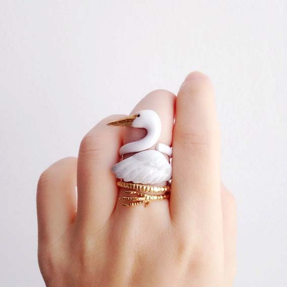 swan ring animal rings by mary lou etsy shop