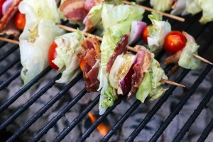 grilled wedge salad skewers on the grill