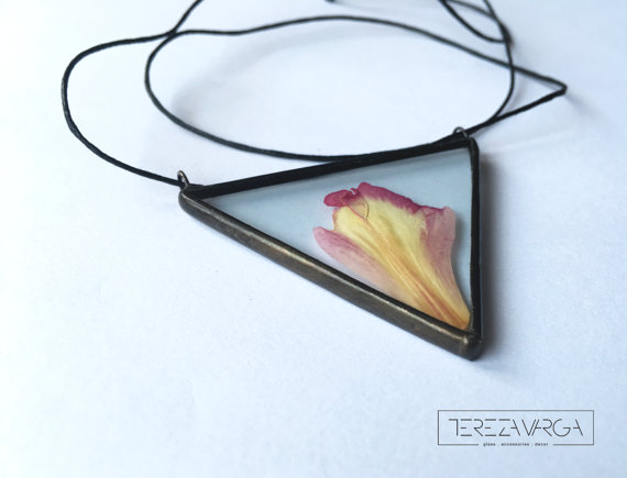 glass necklace with flowers handmade jewelry tereza varga