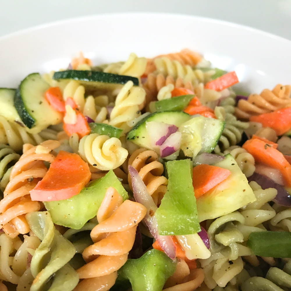 close up of summer vegetable vegetarian pasta salad recipe pop shop america