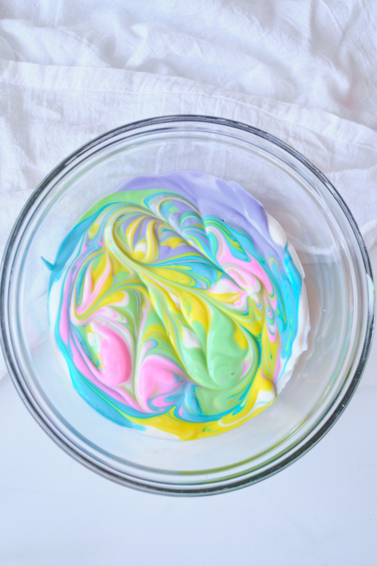 swirl the colors with a knife to make unicorn yogurt