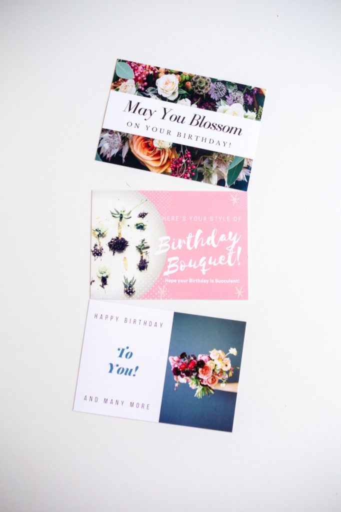 3 free birthday cards with flowers and succulents