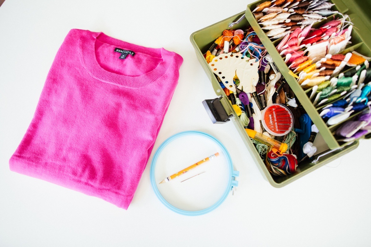 supplies to make a diy embroidered sweater