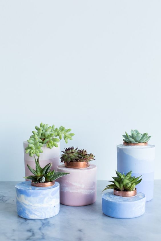 diy marbled and ombre concrete planters