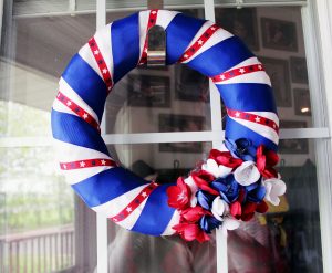 completed diy patriotic wreath on door