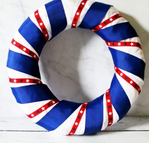 red white and blue wrapped diy patriotic wreath