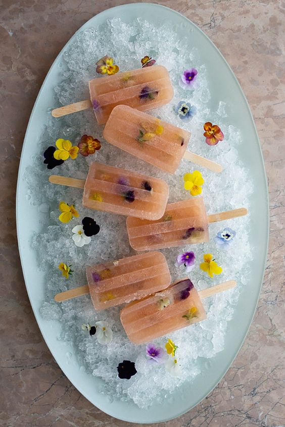 bellini popsicles with edible flowers