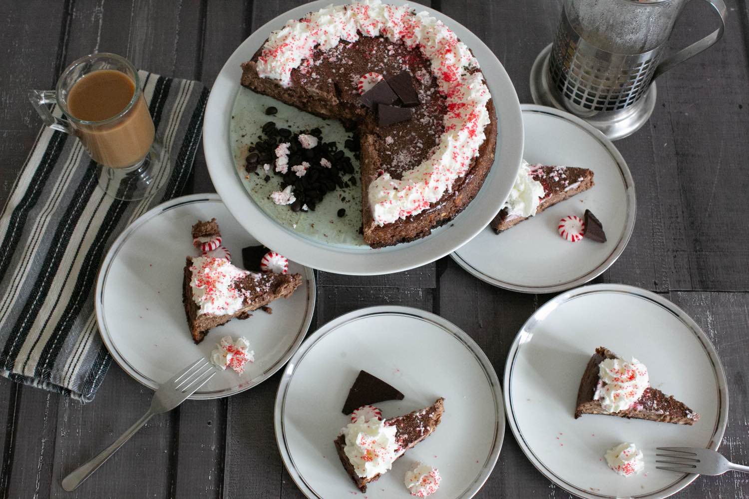 slices of coffee chocolate peppermint cheesecake recipe