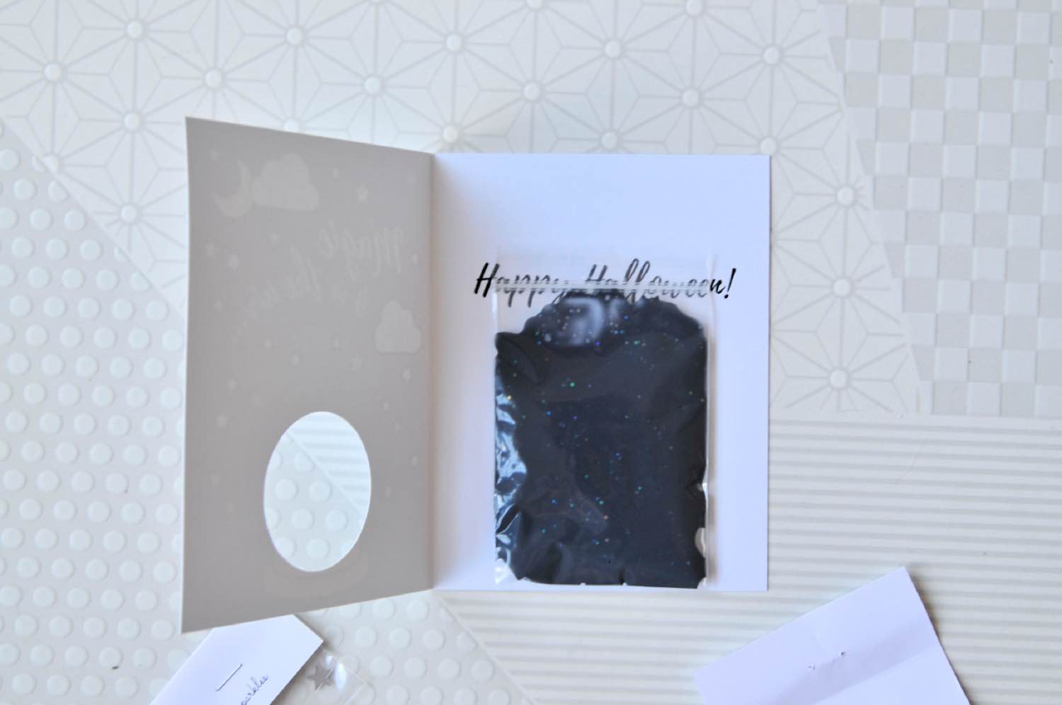 where to place the slime inside the diy halloween card
