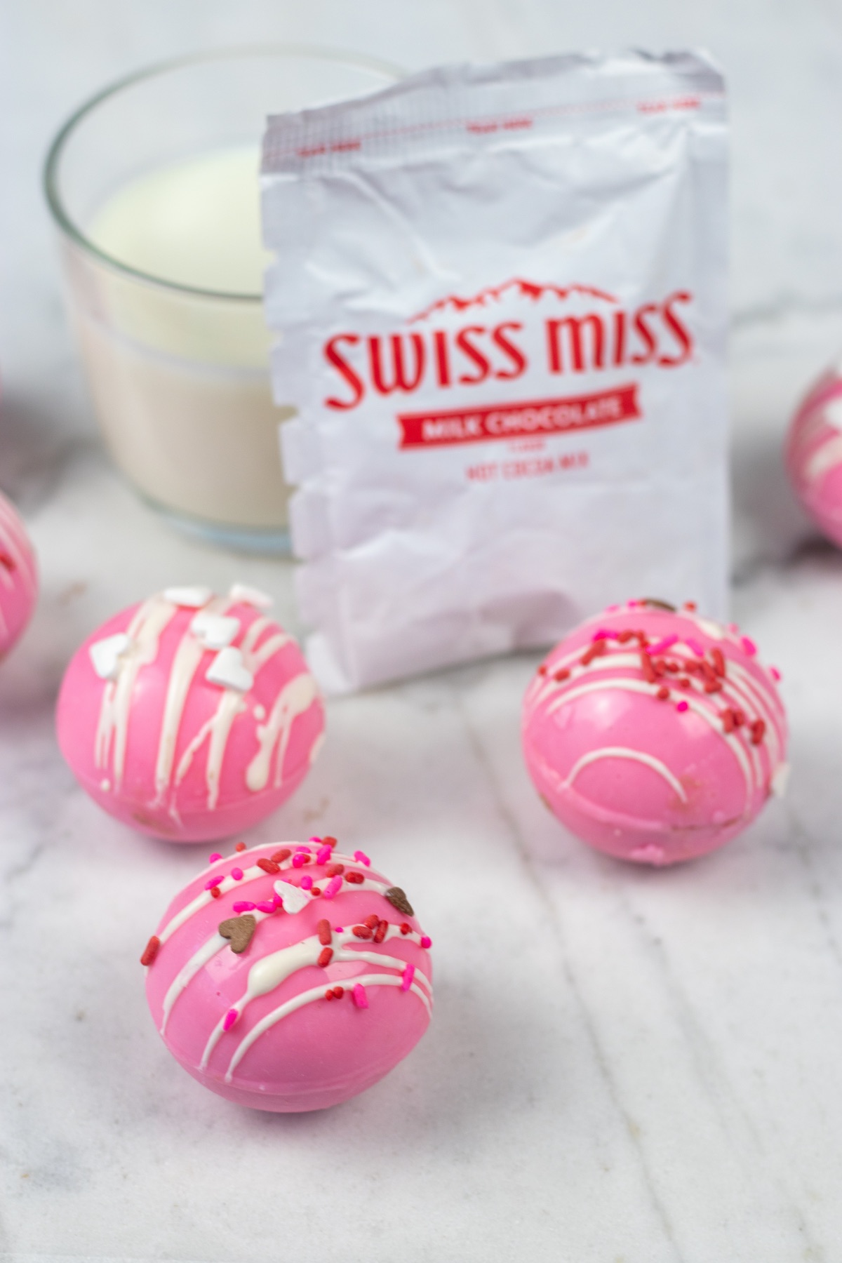 finished pink valentine hot chocolate bombs recipe