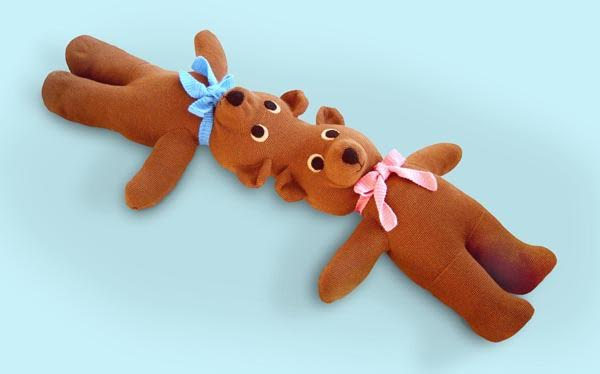 Patricia Waller Twins Teddy Bear Sculpture Lowbrow Textile Art on the Pop Shop America blog