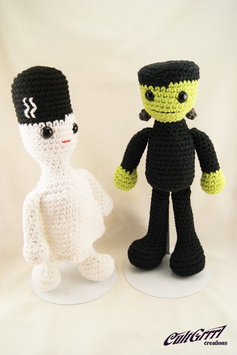 cultgrrrl frankenstein and mummy crochet dolls