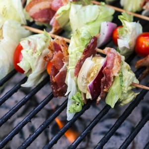 grilled wedge salad skewers on the grill