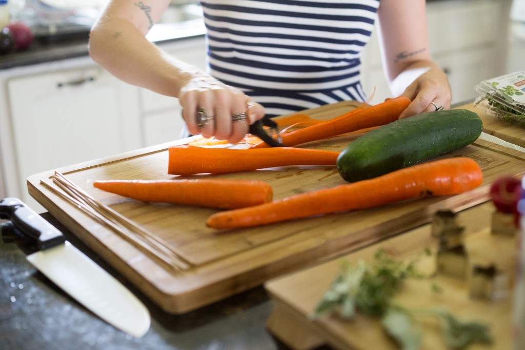 peeling veggies for easy veggie kabobs recipe