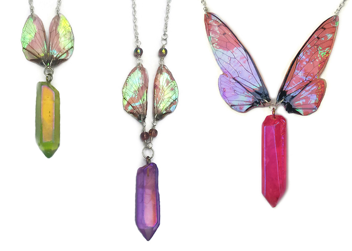 Kristin Jarvis Silver Fairy Wing Aura Quartz Necklaces
