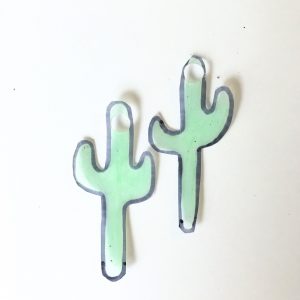 close up of cactus earrings before shrinking - shrinky dinks