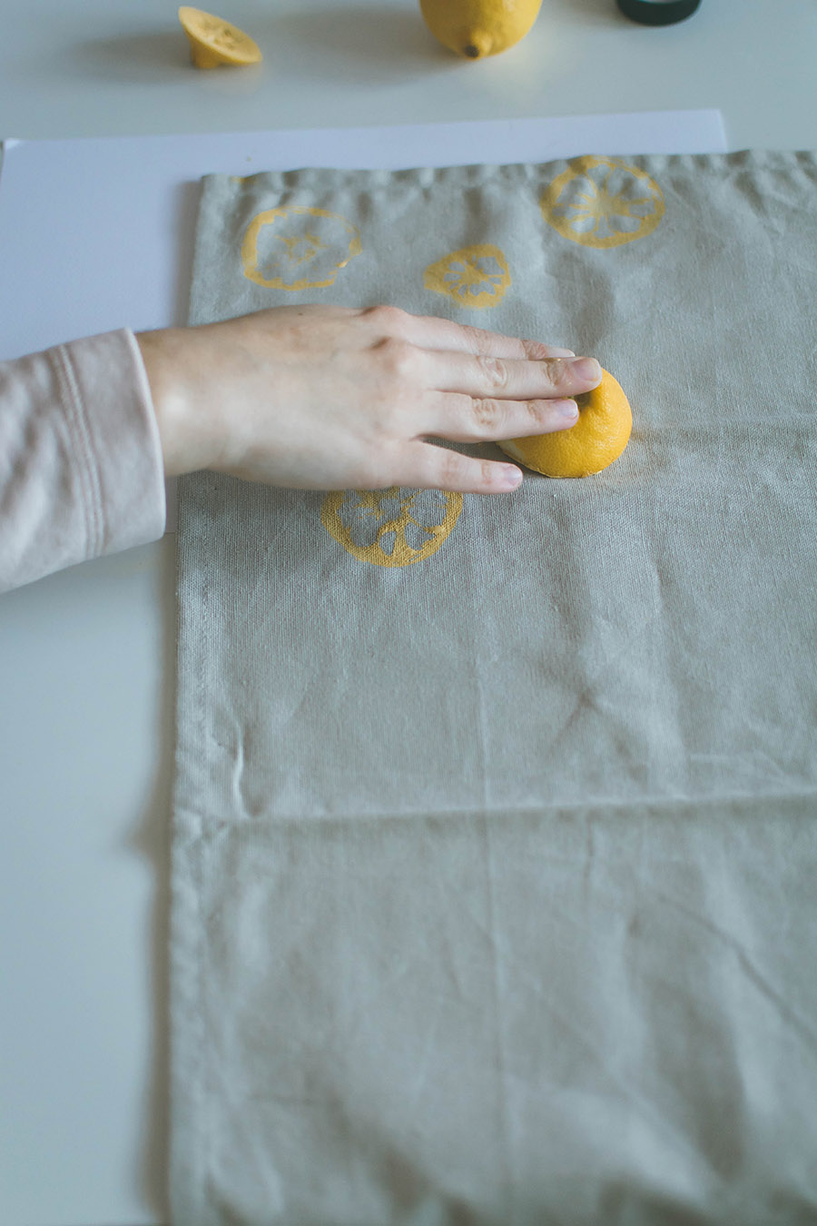 DIY Lemon Stamped Tea Towel Process