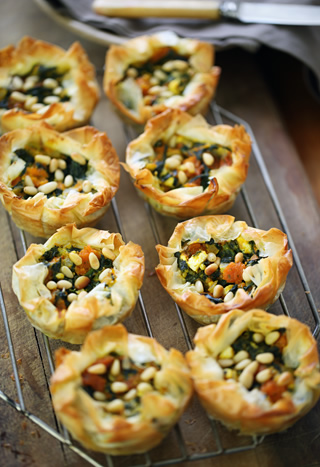 filo_tarts with spinach and pumpkin