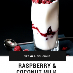 vegan raspberry and coconut milk ice cream parfait recipe title