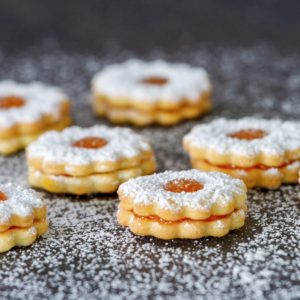 detail of finished apricot linzer cookies pop shop america