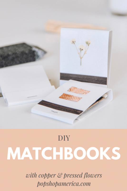 diy matchbooks with copper and pressed flowers