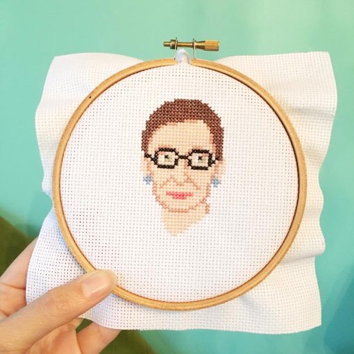 partially finished ruth bader ginsburg embroidery art kit