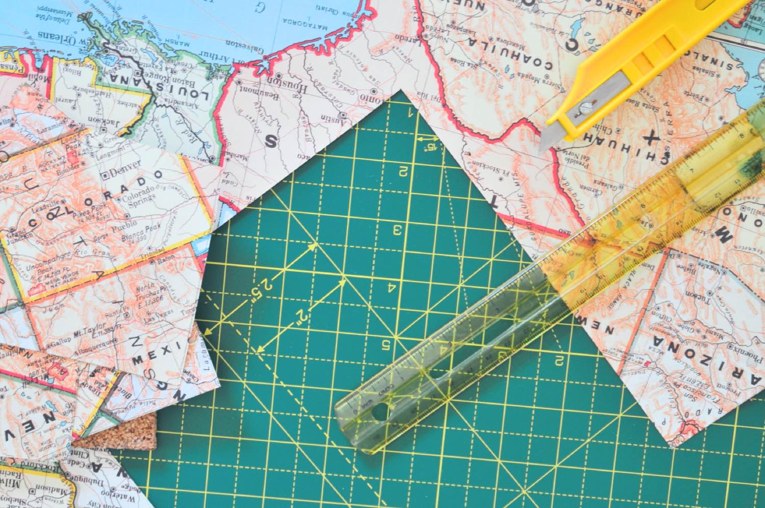 cut the map into squares for map coasters