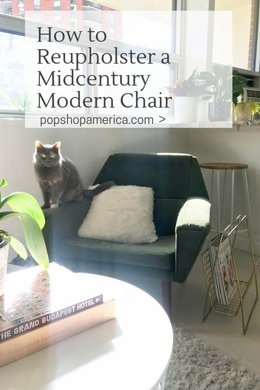 how to reupholster a midcentury fabric chair tutorial