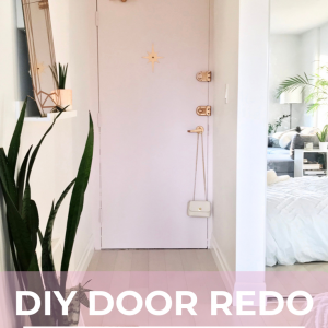 diy door upgrade with a midcentury starburst and blush paint