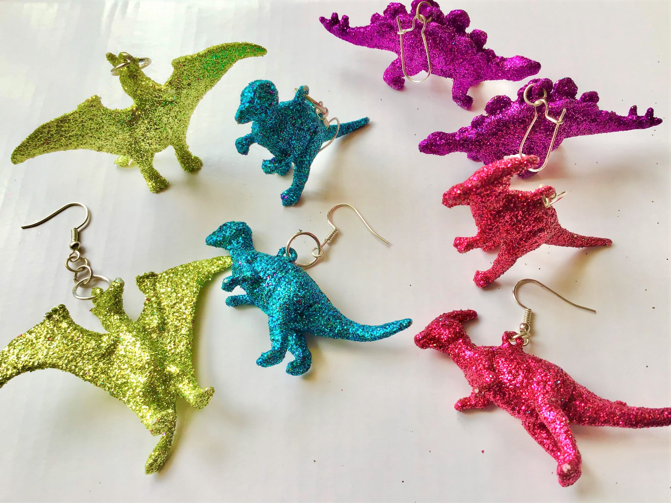 DIY Glittery Dinosaur Earrings