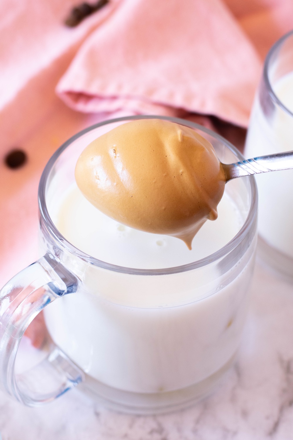 spoon whipped coffee onto milk recipe tutorial