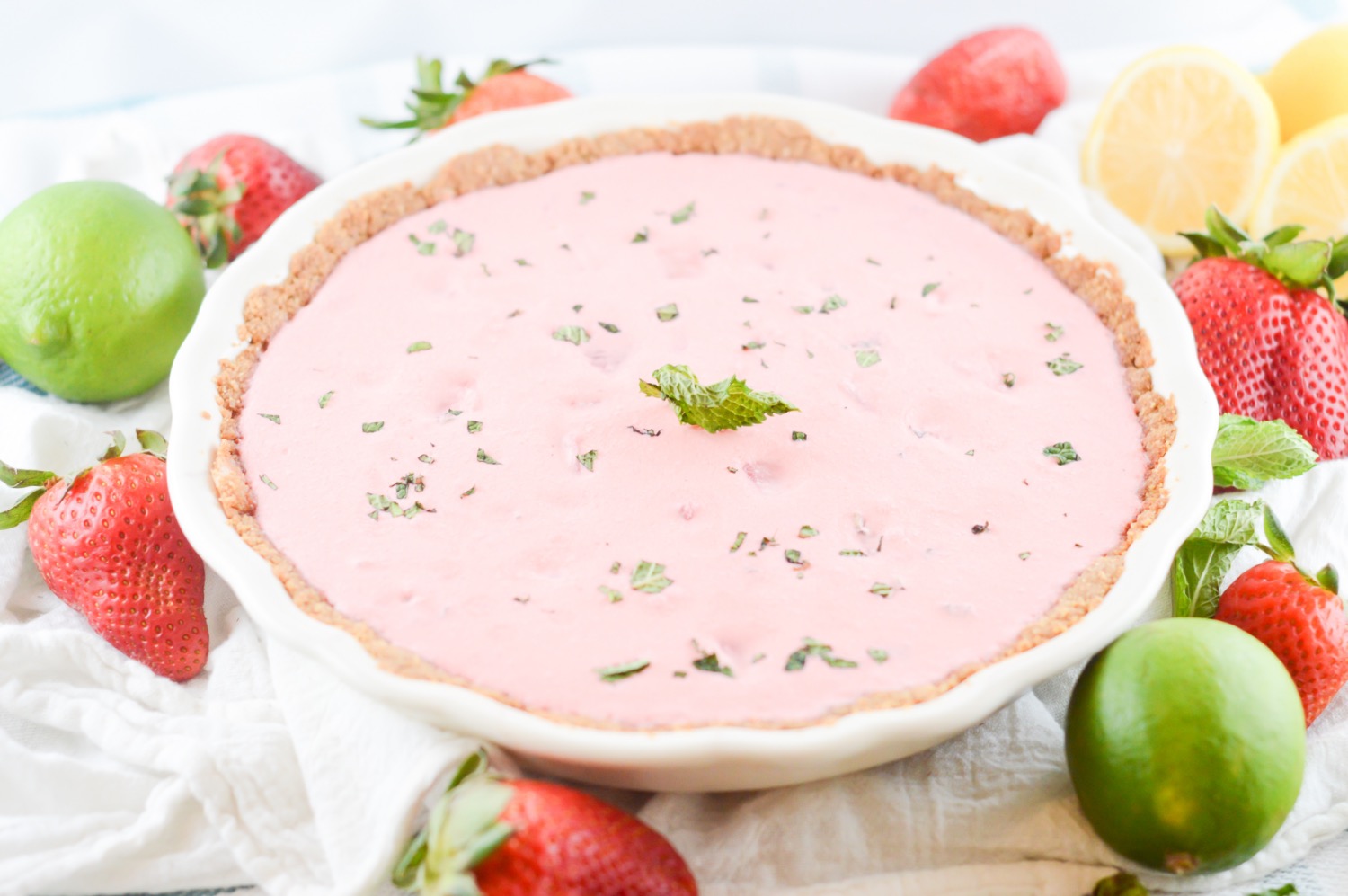 finished strawberry cream pie recipe with mint and rum
