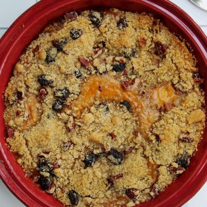 top view pumpkin crumble with cranberry walnut streusel 1