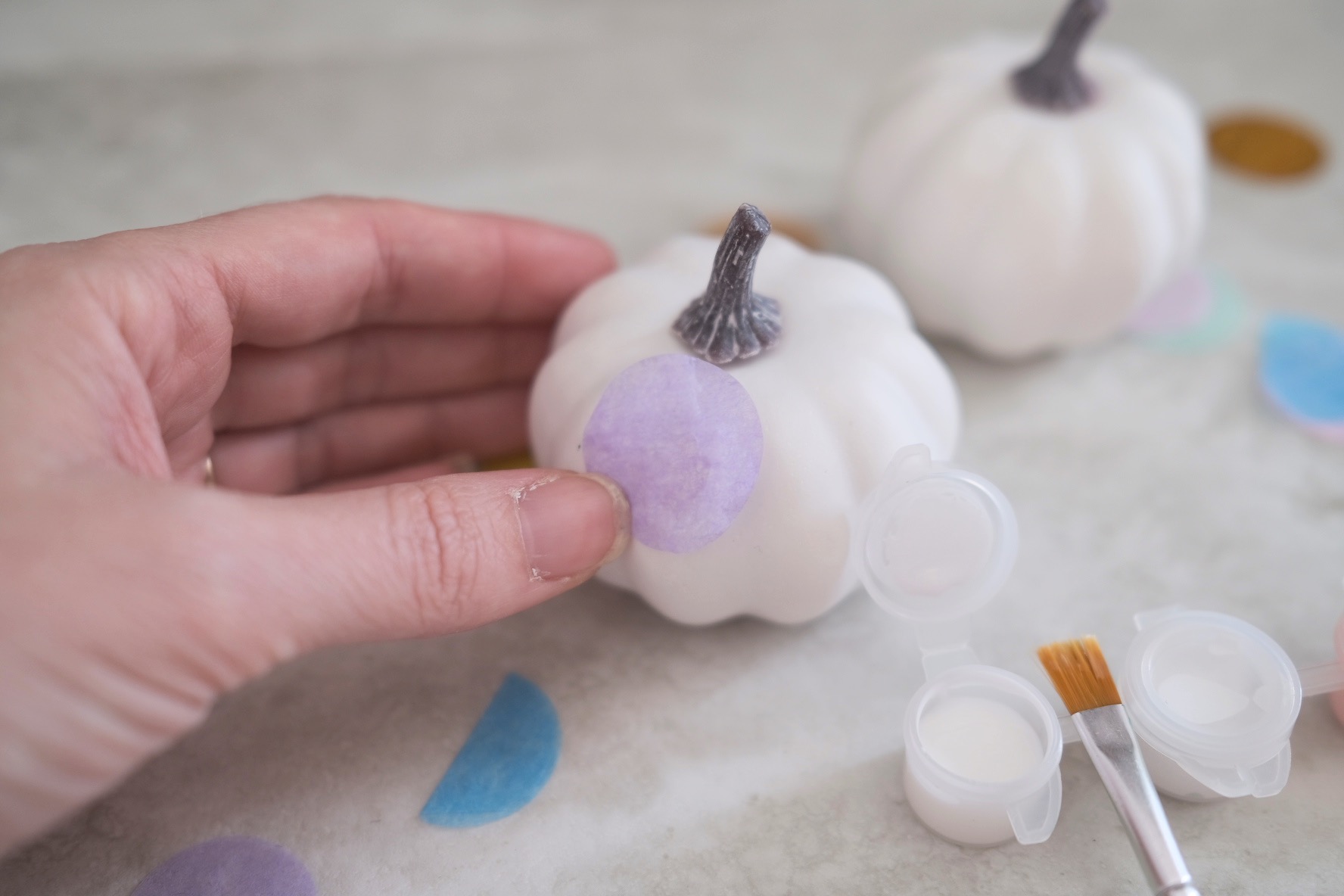 adding confetti to faux pumpkins craft tutorial