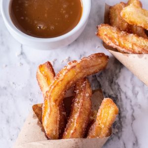 cinnamon churros recipe with caramel dipping sauce_square