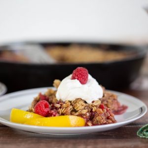 homemade cast iron skillet crumble with peaches_square