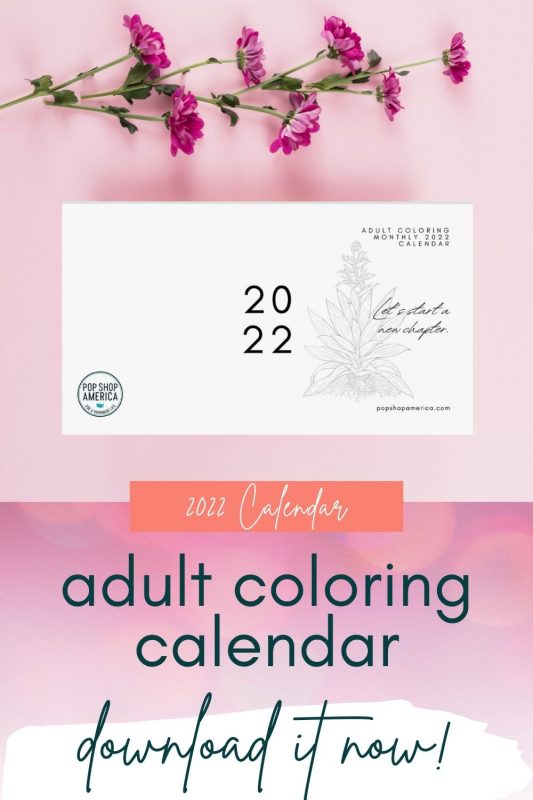 2022 Adult Coloring Monthly Free Calendar