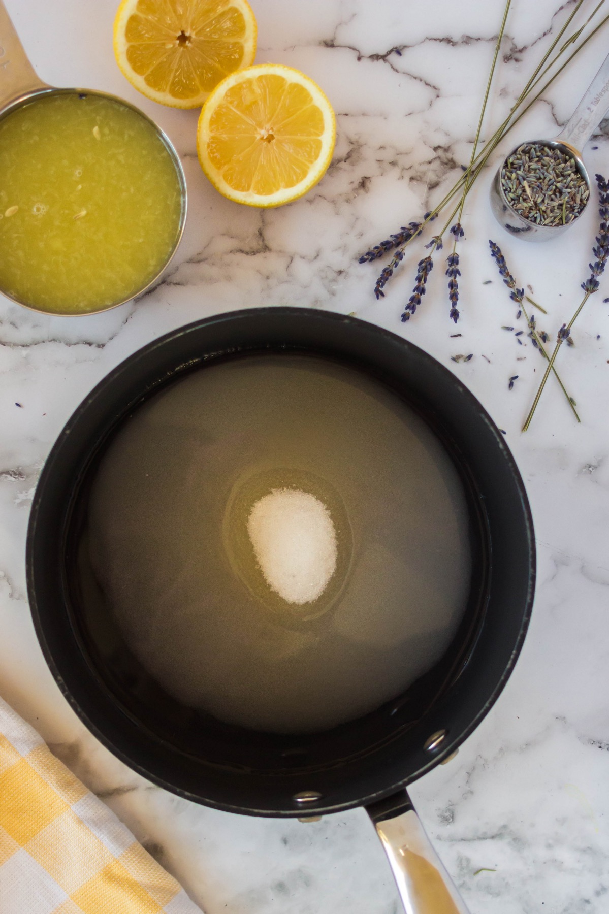 melt the sugar to make homemade lavender lemonade recipe