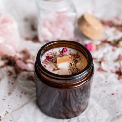 finished product diy candle with wood wick and black amber jar