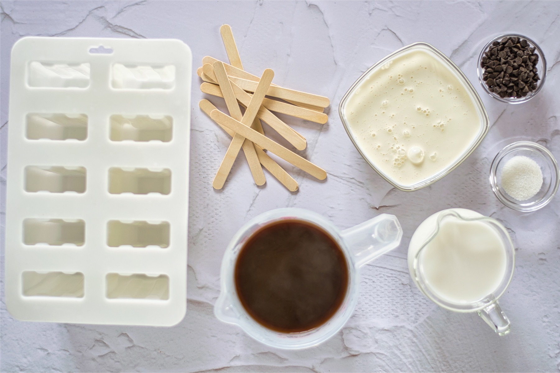 ingredients to make layered iced coffee popsicles
