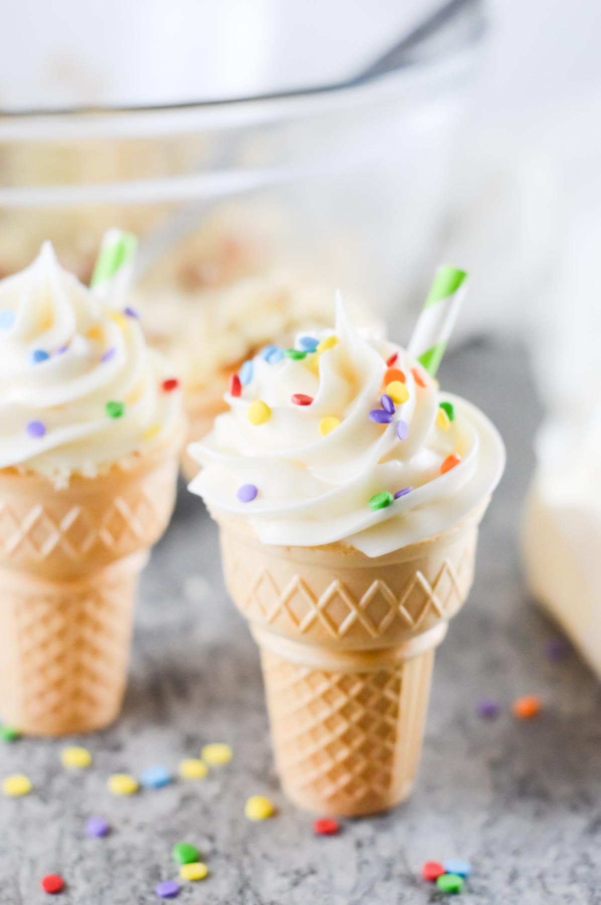 rainbow sprinkled ice cream cone cupcakes