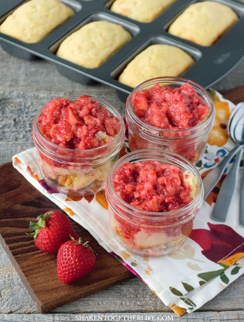 strawberry cornbread shortcake glass jar dessert