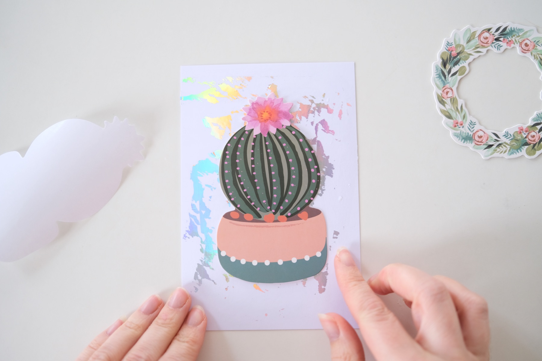 finished cactus card with foil background