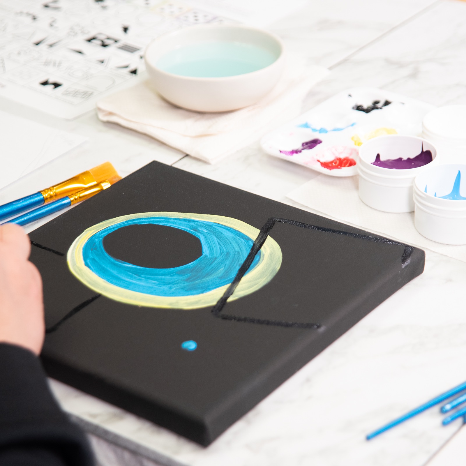 making squares on top of circles abstract art painting