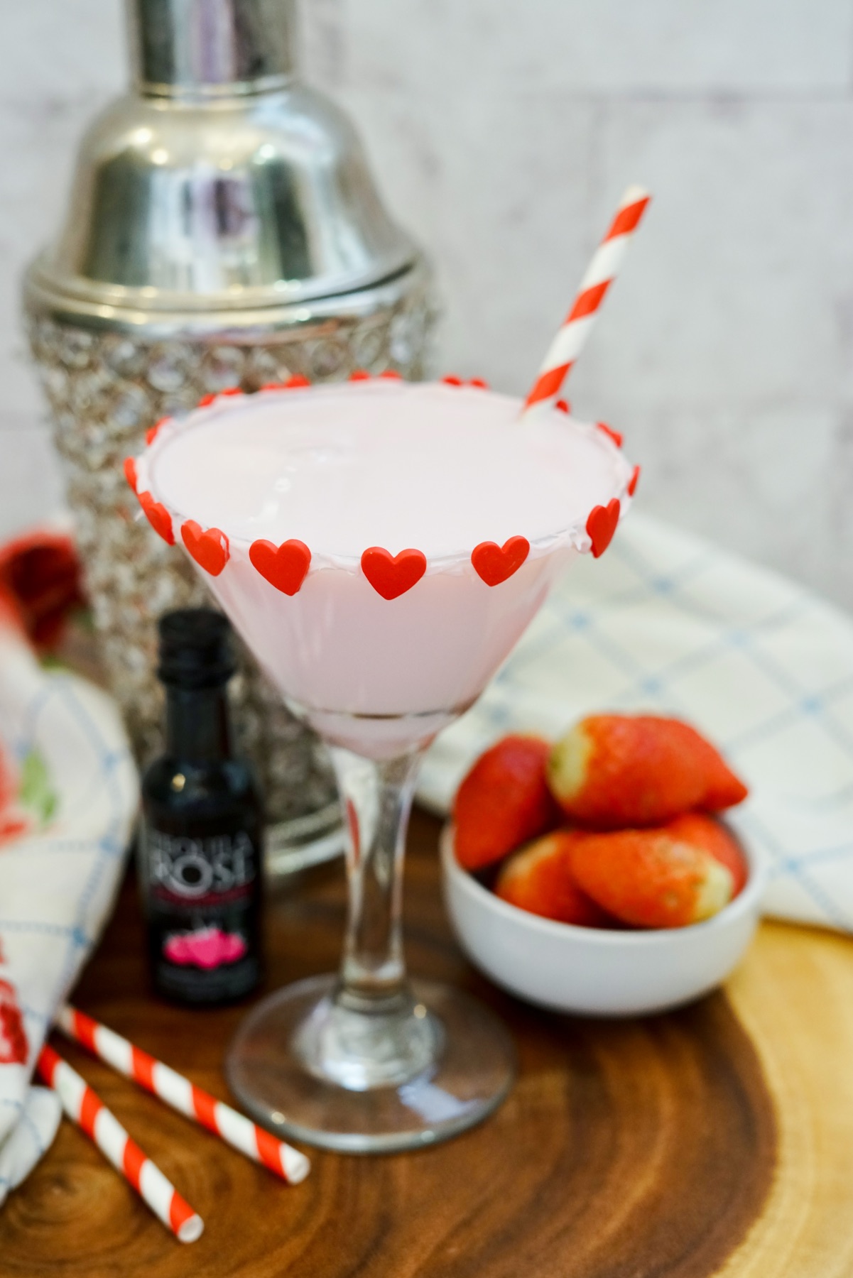 close up of chocolate covered strawberry martini cocktail